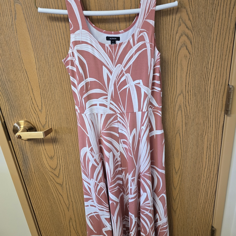 Alfani Rose-Pink and White Tropical-Print Maxi Dress